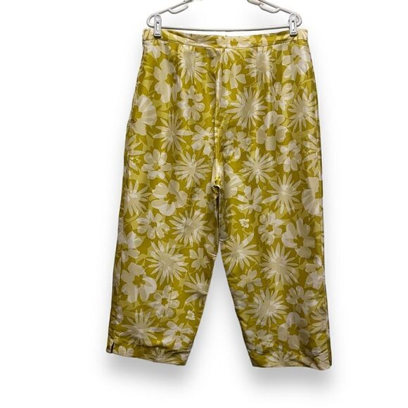 Vintage 2000’s Robbie Bee Silk Chartreuse Floral Pants - Picture 4 of 5